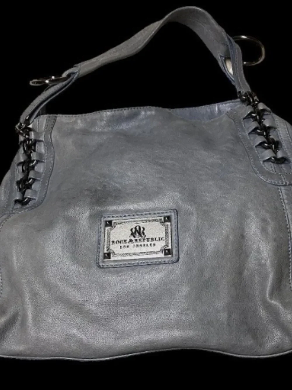 ROCK AND REPUBLIC PEWTER GRAY WEATHERED LEATHER SLOUCH SHOULDER BAG